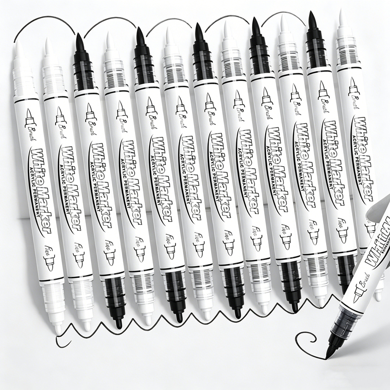 Whiteboard Marker Set - 블랙/화이트 대용량 듀얼팁 영구 아크릴 페인트